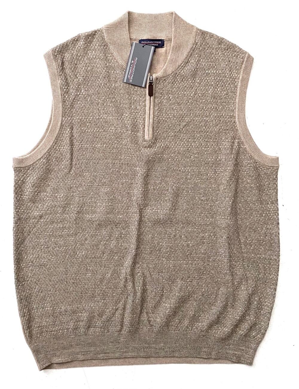 Roundtree & Yorke Sweater Vest 1/4 Zip Knit Front Beige Tan Nwt XLT